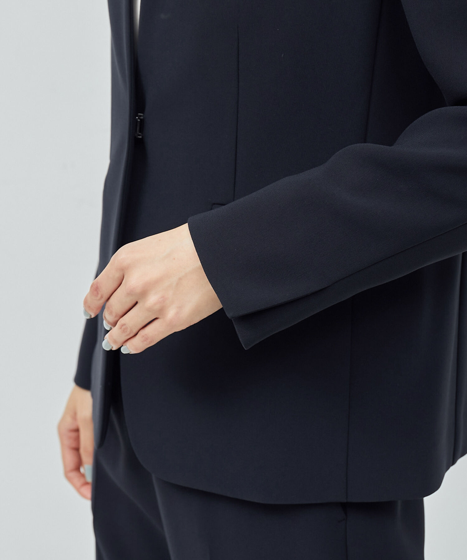 ROPE「トリアセテートダブルクロスVネックジャケット【セレモニー/通勤対応】【洗える】」|ノーカラージャケット|