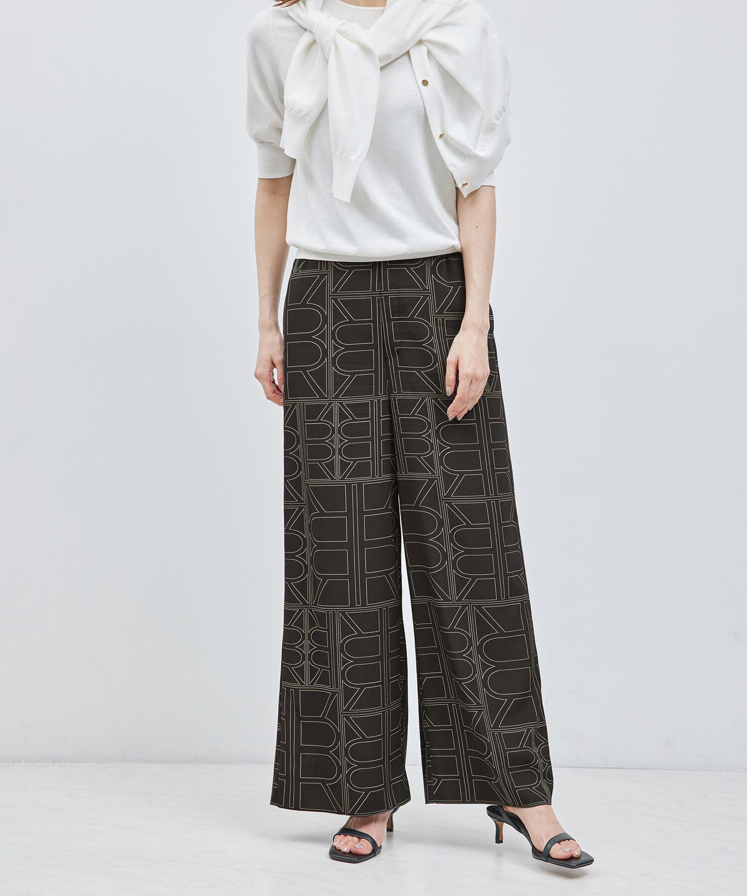 ROPE「【雑誌掲載】モノグラムプリントワイドパンツ【セットアップ対応】」|その他|ブラック(01)