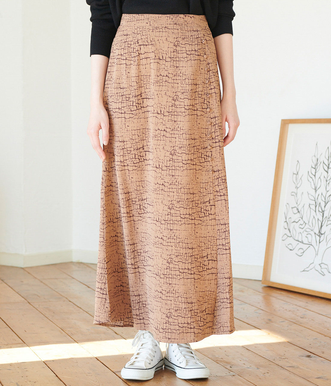VIS「【WEB限定】ウォール柄前ボタンスカート」|スカート|