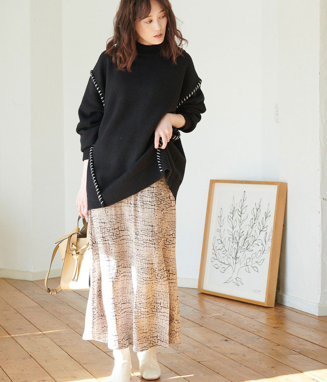 VIS「【WEB限定】ウォール柄前ボタンスカート」|スカート|