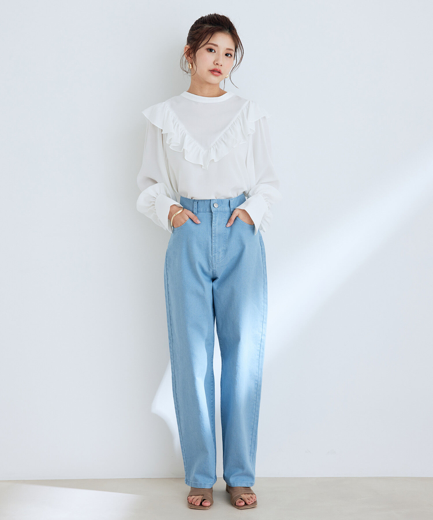 VIS「ツイル＆デニムストレートパンツ」|デニム|