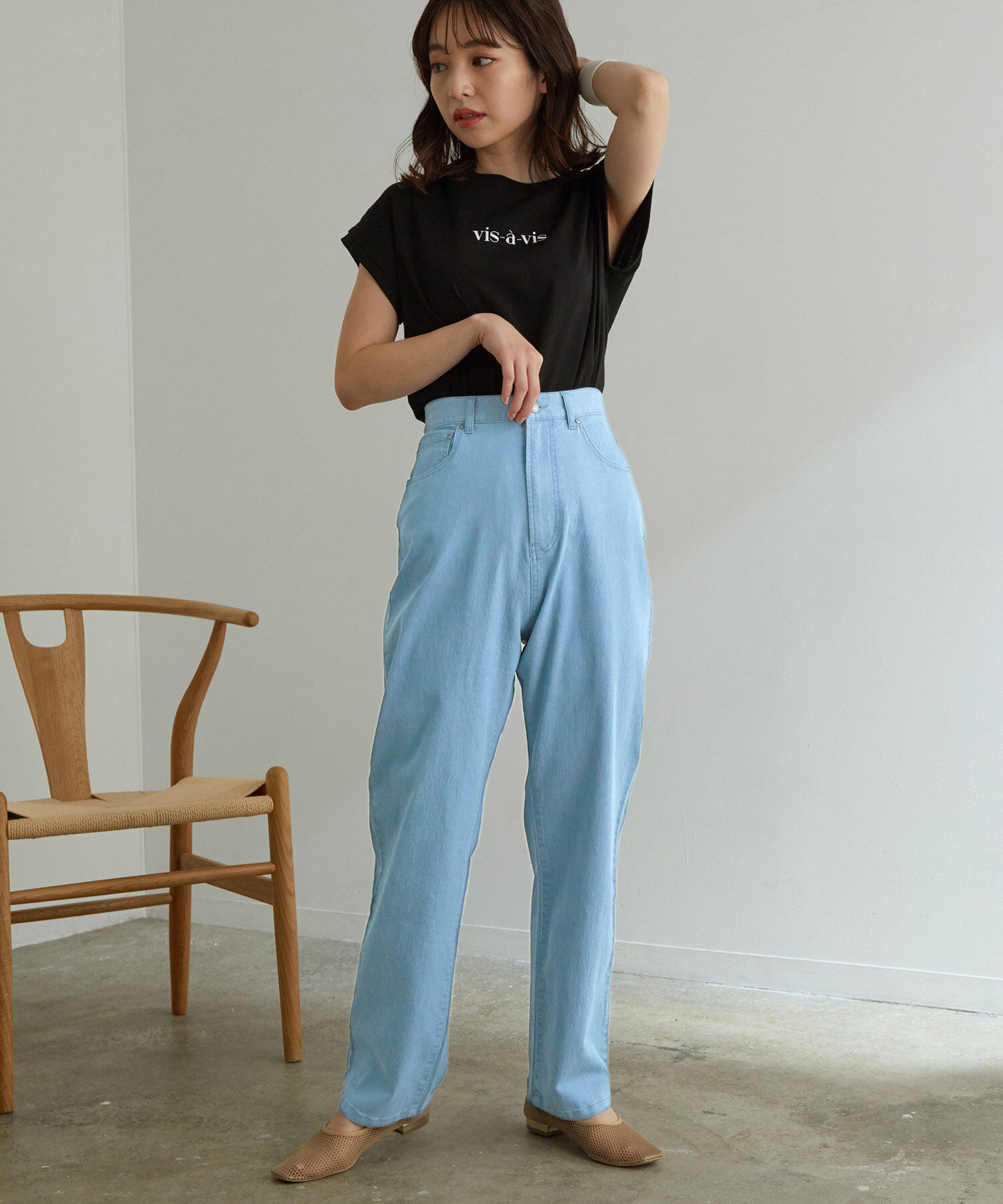 VIS「ツイル＆デニムストレートパンツ」|デニム|