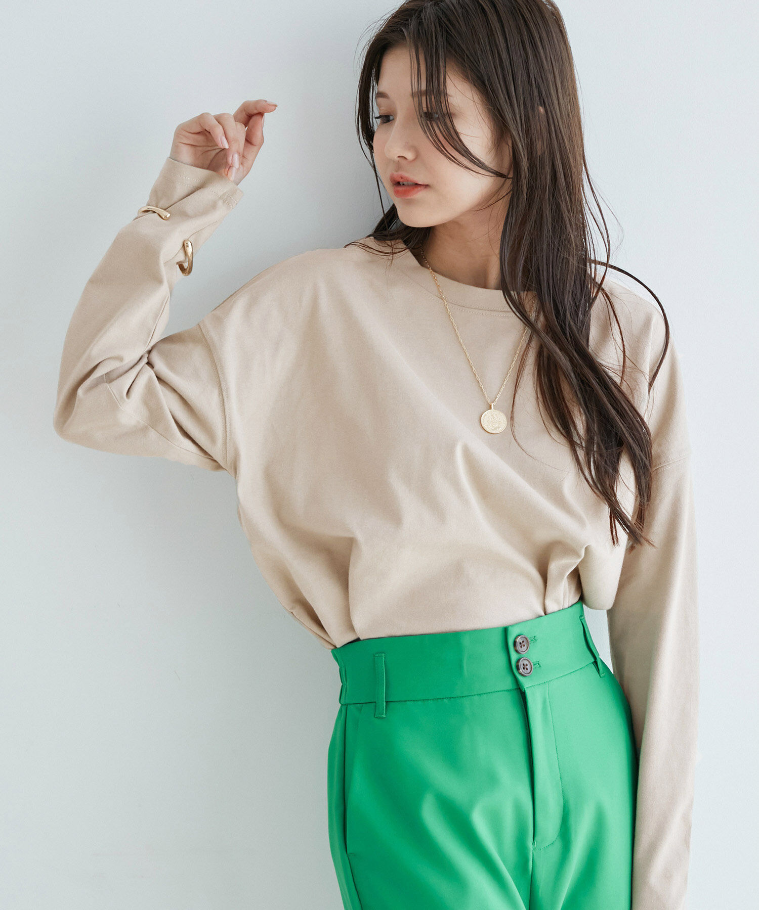 VIS「シルエットスッキリUSAコットンロングTシャツ」|Tシャツ・カットソー|