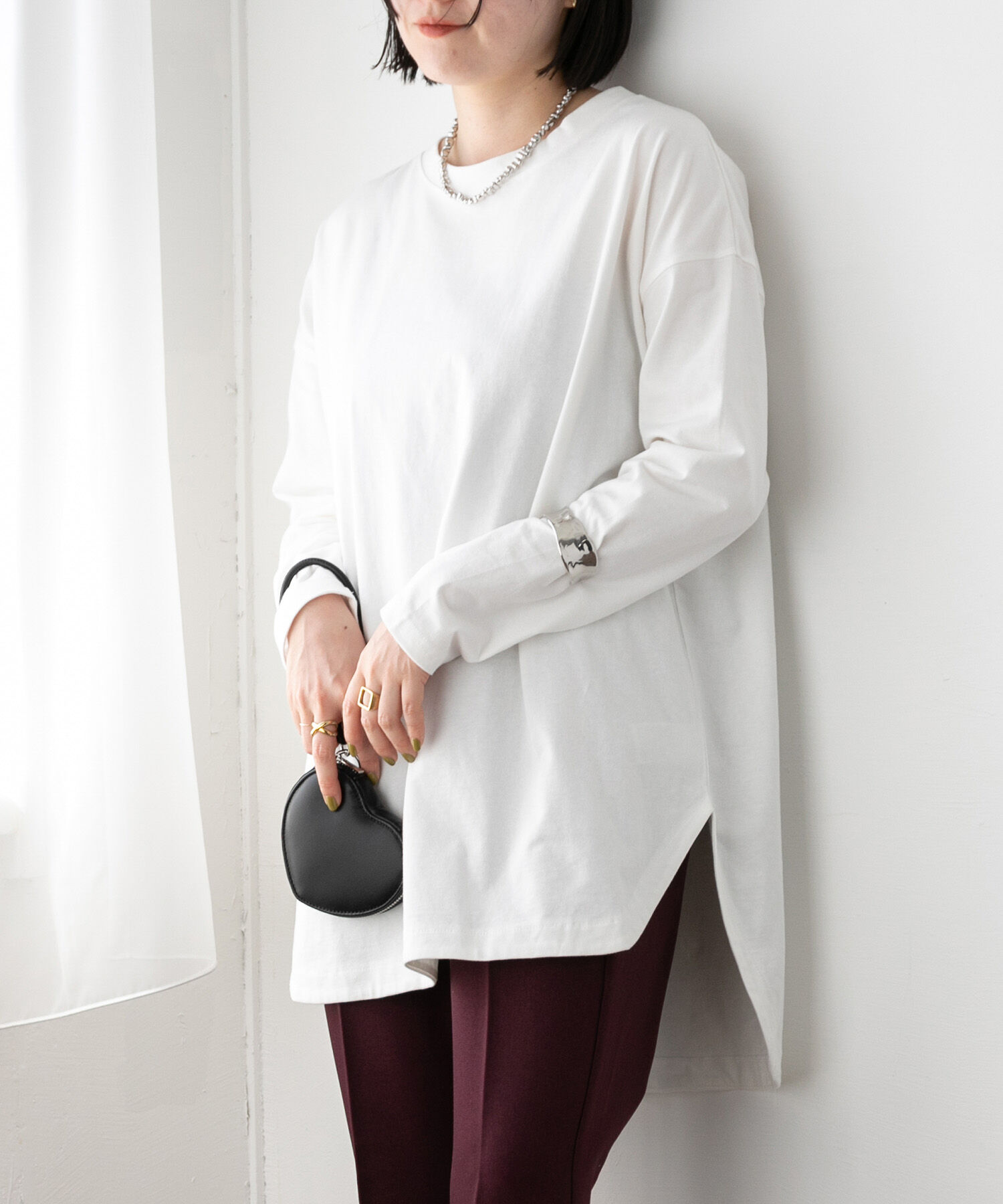 VIS「シルエットスッキリUSAコットンロングTシャツ」|Tシャツ・カットソー|ホワイト系(11)