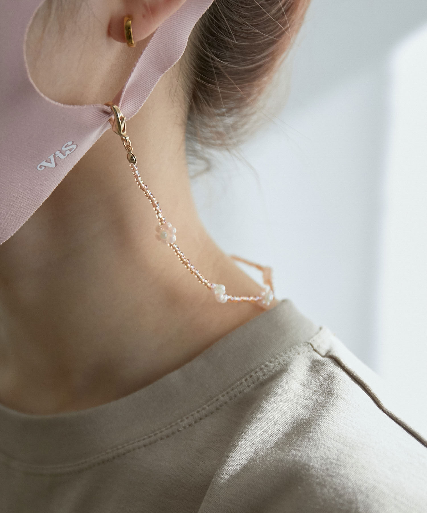 VIS「【2WAY】マスクアクセサリー＜淡水パールｘピーズ＞」|ネックレス|ピンク(63)