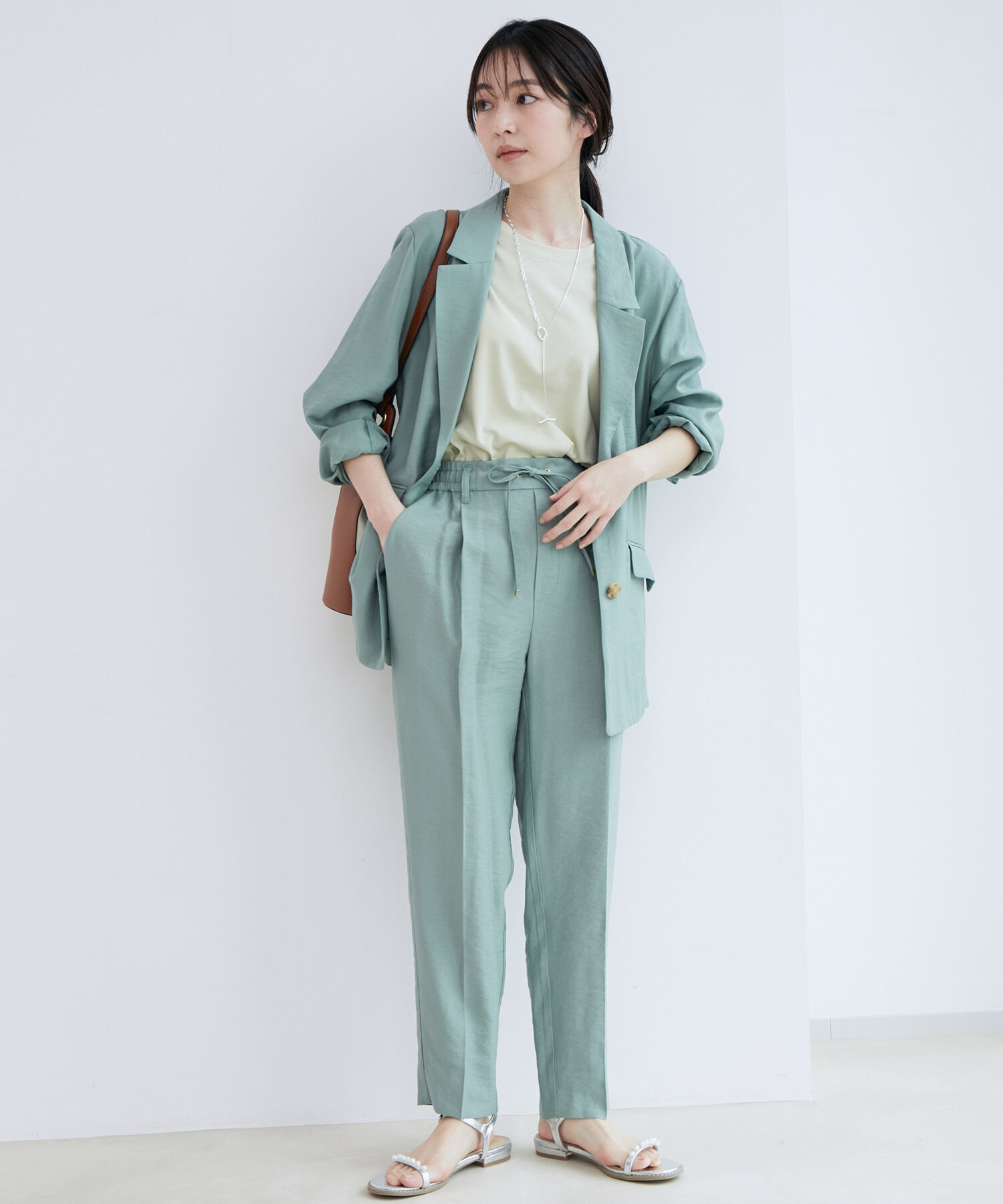 VIS「【新色追加】【接触冷感・洗える】リネンライクイージーパンツ【セットアップ対応】」|スラックス|