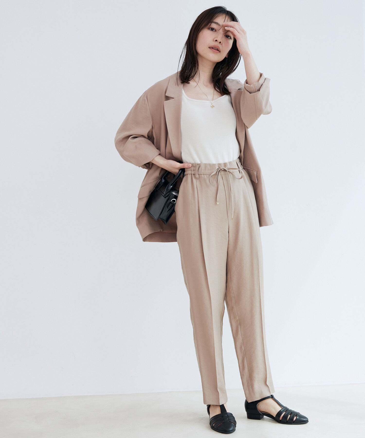 VIS「【新色追加】【接触冷感・洗える】リネンライクイージーパンツ【セットアップ対応】」|スラックス|