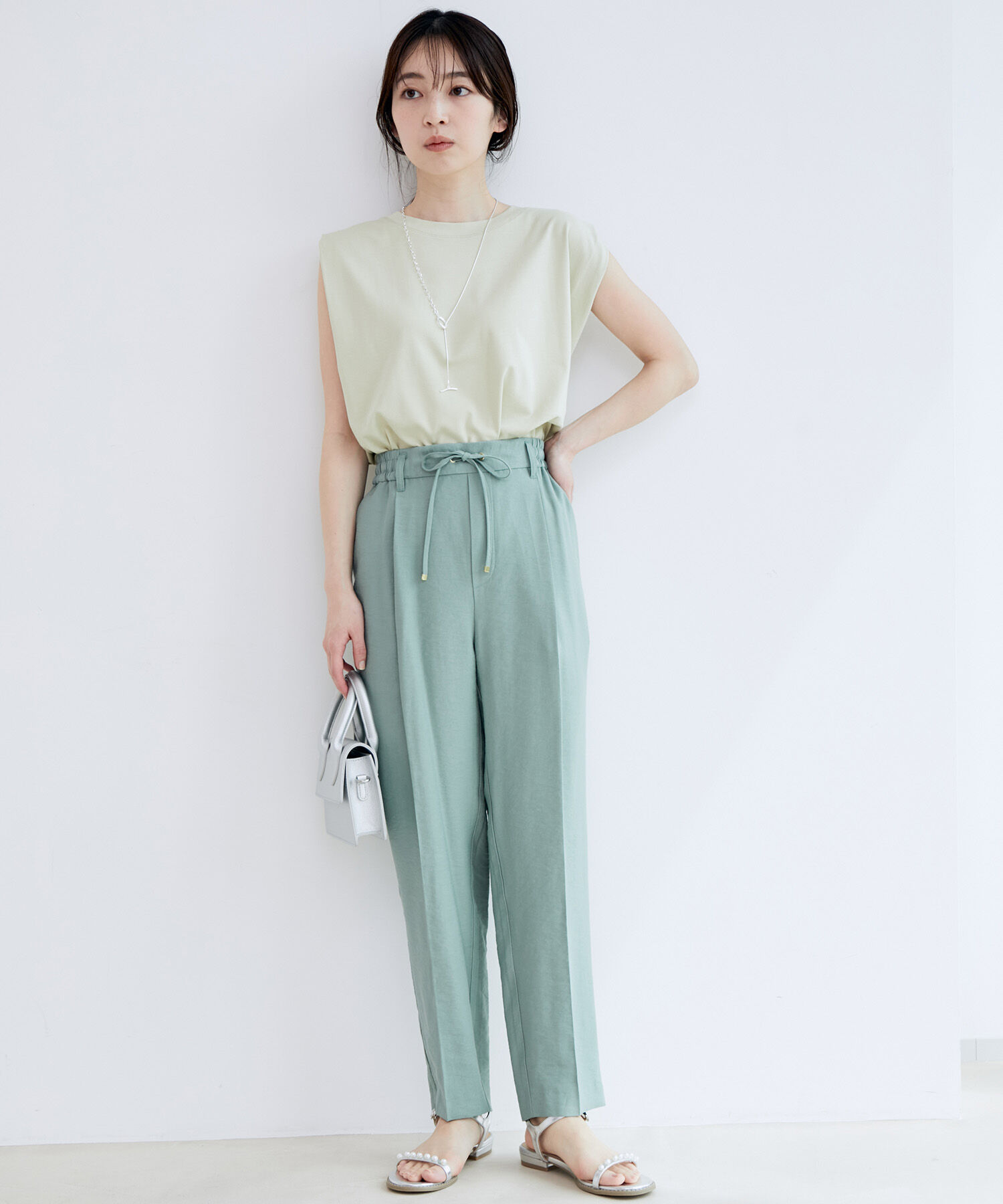 VIS「【新色追加】【接触冷感・洗える】リネンライクイージーパンツ【セットアップ対応】」|スラックス|