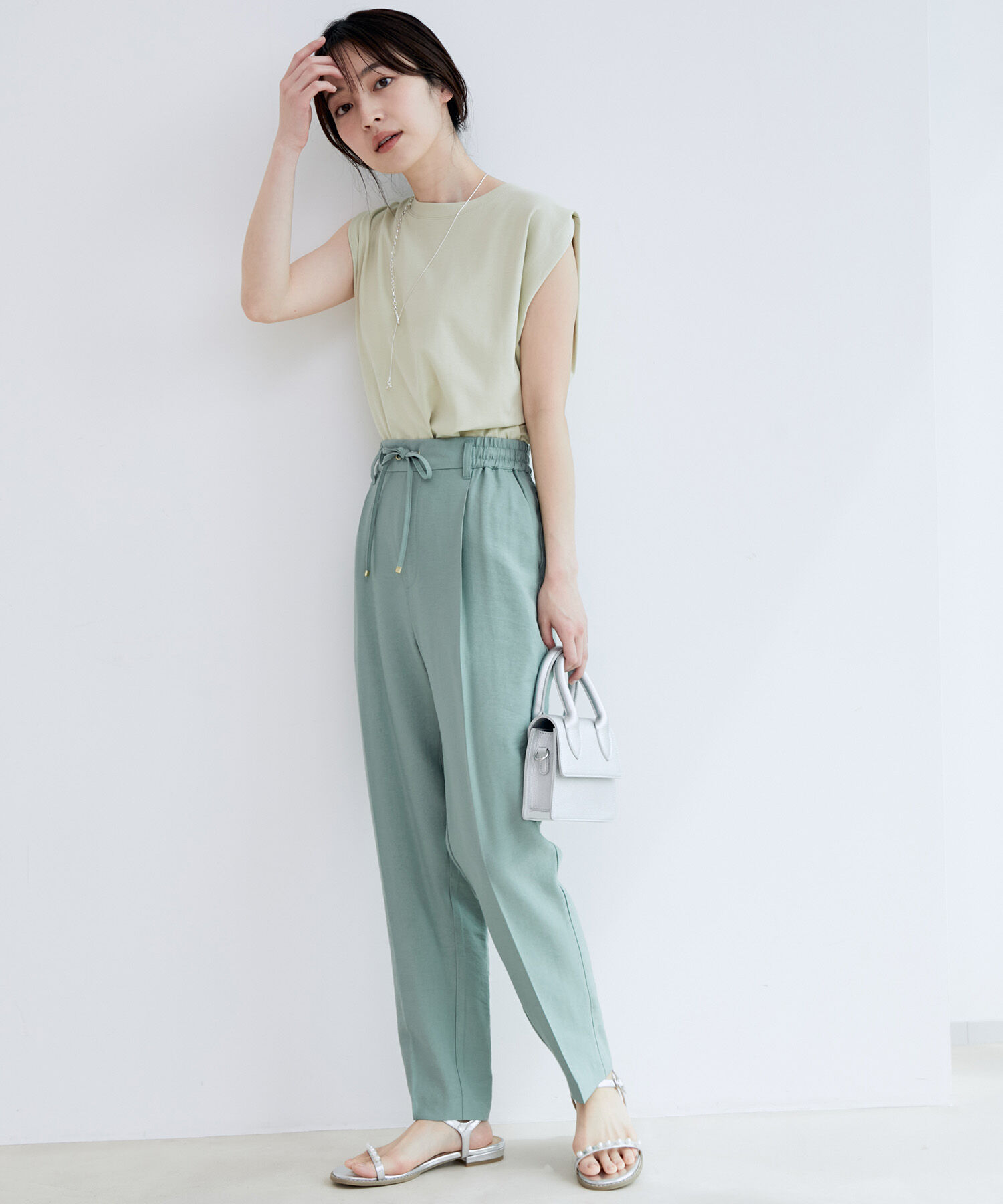 VIS「【新色追加】【接触冷感・洗える】リネンライクイージーパンツ【セットアップ対応】」|スラックス|