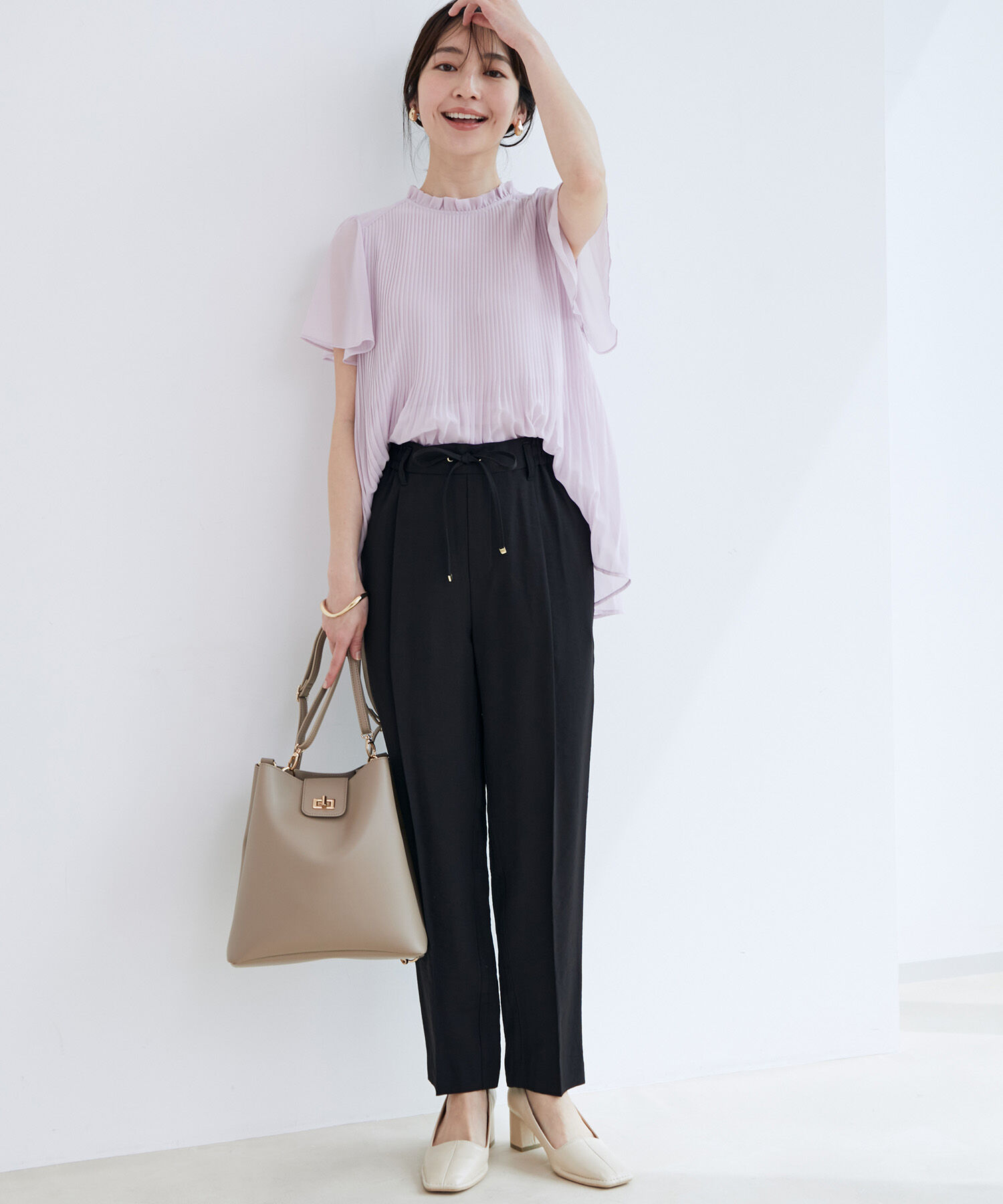 VIS「【新色追加】【接触冷感・洗える】リネンライクイージーパンツ【セットアップ対応】」|スラックス|