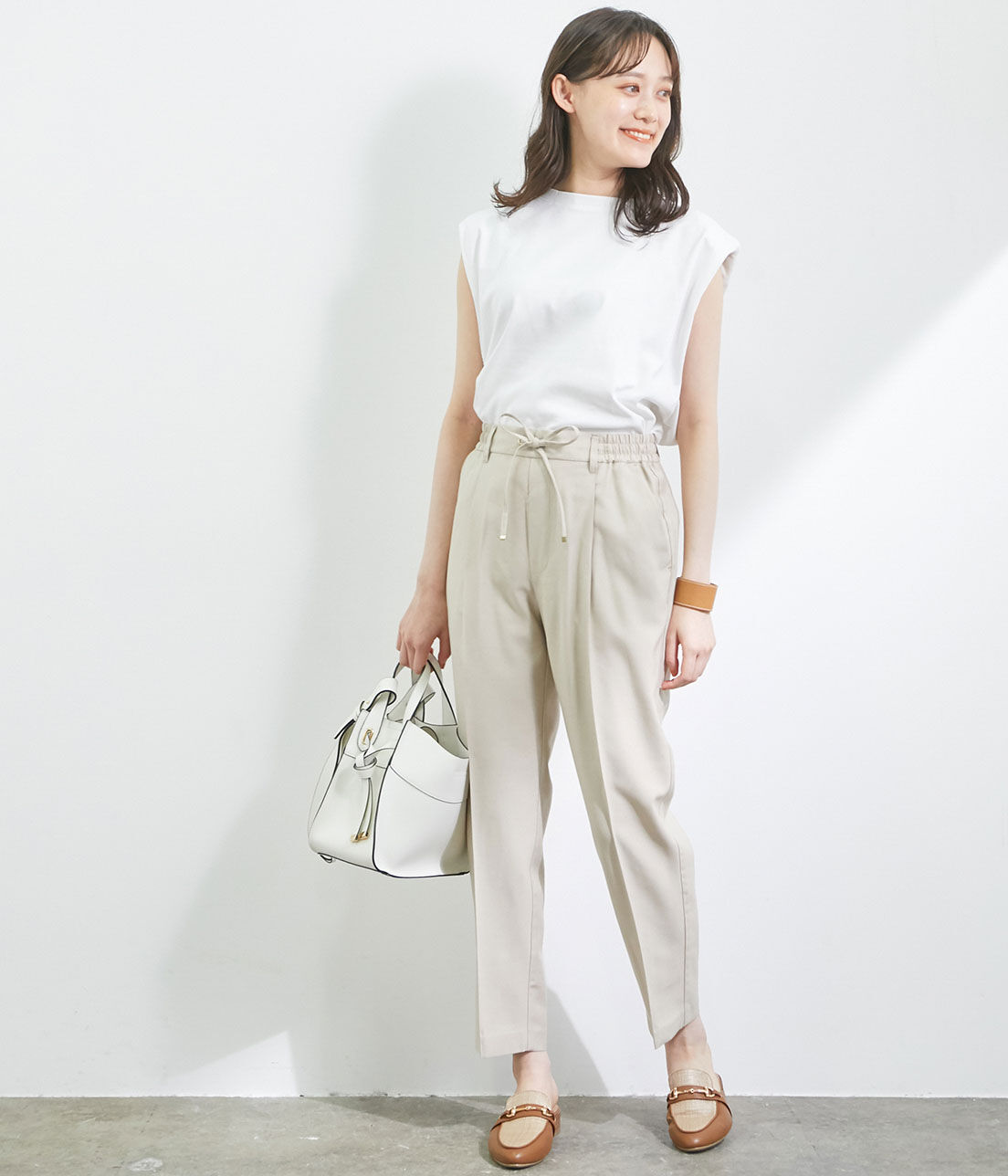 VIS「【新色追加】【接触冷感・洗える】リネンライクイージーパンツ【セットアップ対応】」|スラックス|