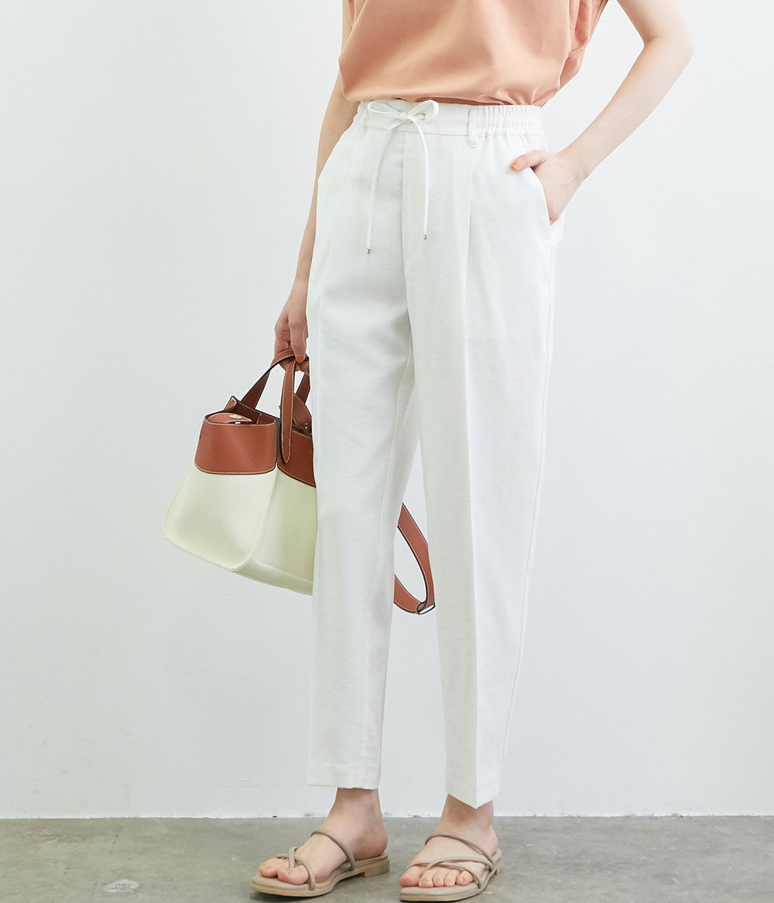 VIS「【新色追加】【接触冷感・洗える】リネンライクイージーパンツ【セットアップ対応】」|スラックス|