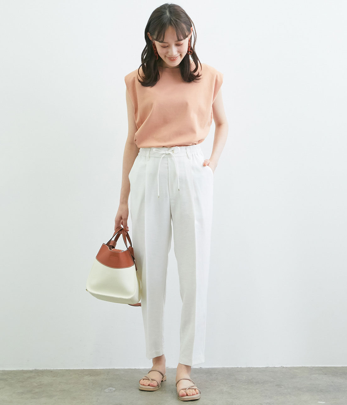 VIS「【新色追加】【接触冷感・洗える】リネンライクイージーパンツ【セットアップ対応】」|スラックス|