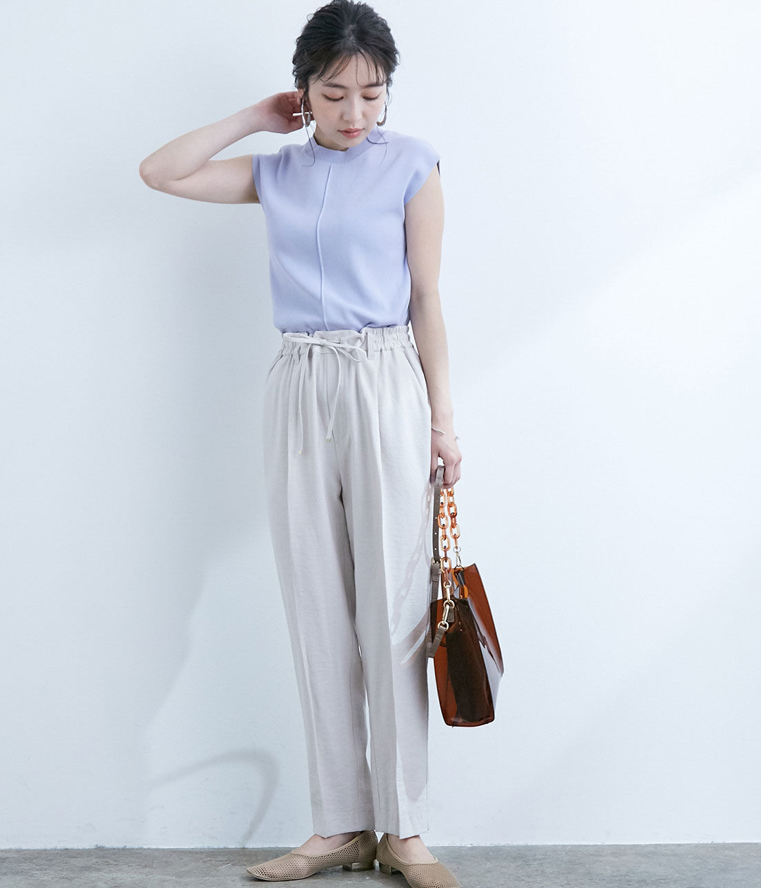 VIS「【新色追加】【接触冷感・洗える】リネンライクイージーパンツ【セットアップ対応】」|スラックス|