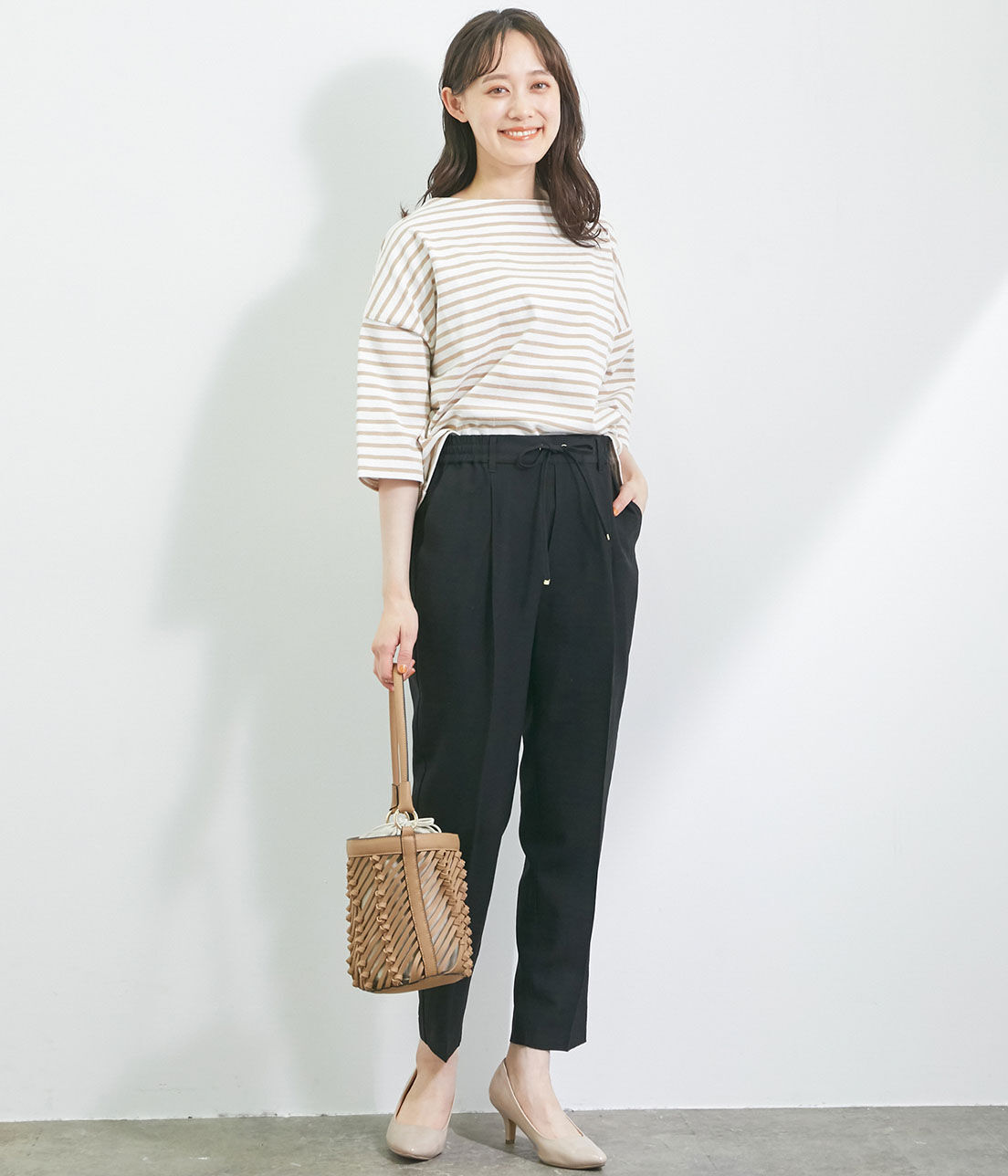 VIS「【新色追加】【接触冷感・洗える】リネンライクイージーパンツ【セットアップ対応】」|スラックス|