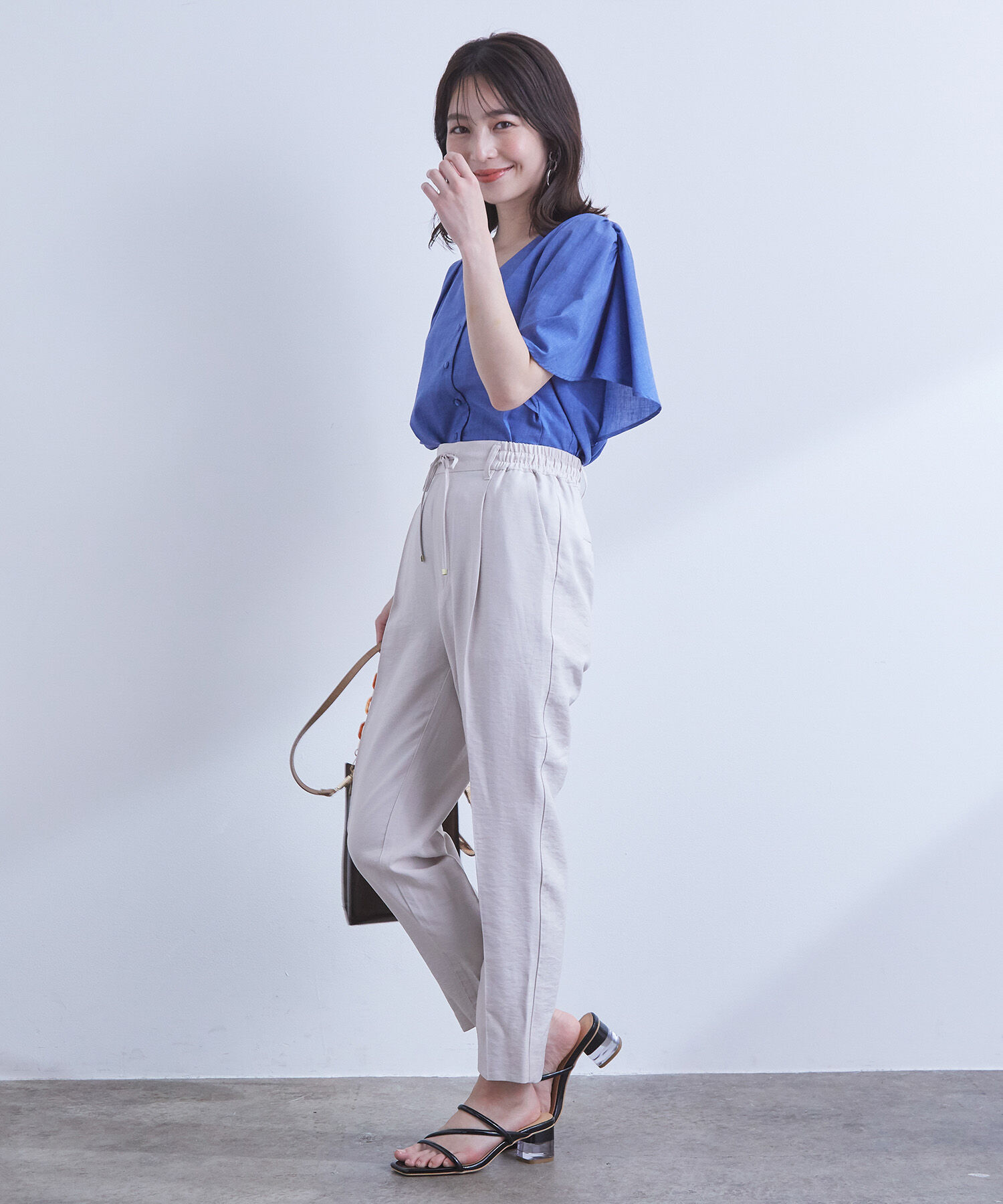 VIS「【新色追加】【接触冷感・洗える】リネンライクイージーパンツ【セットアップ対応】」|スラックス|