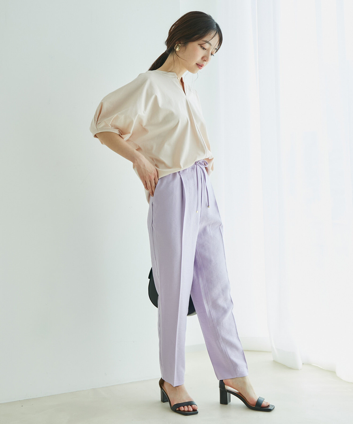 VIS「【新色追加】【接触冷感・洗える】リネンライクイージーパンツ【セットアップ対応】」|スラックス|