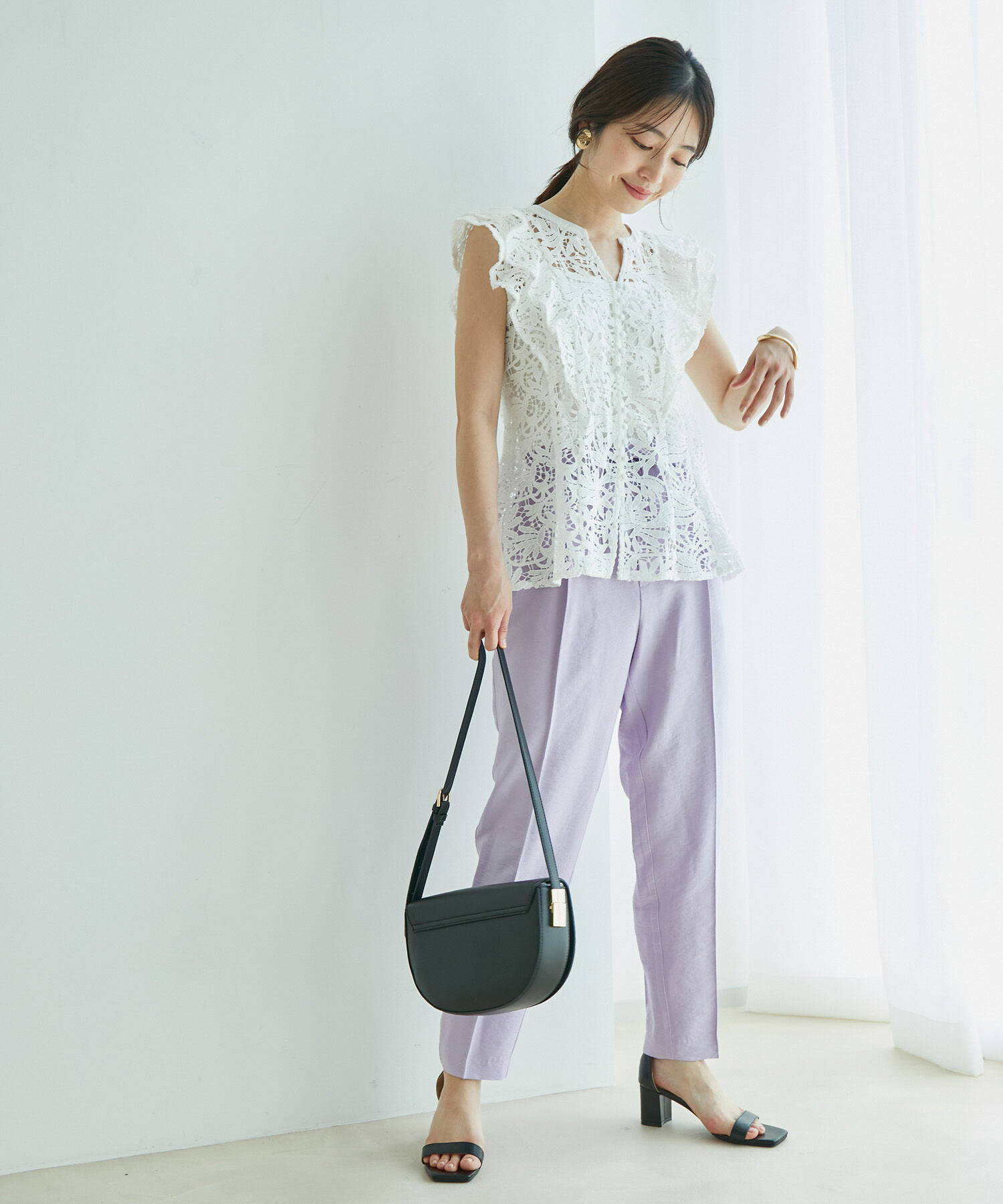 VIS「【新色追加】【接触冷感・洗える】リネンライクイージーパンツ【セットアップ対応】」|スラックス|