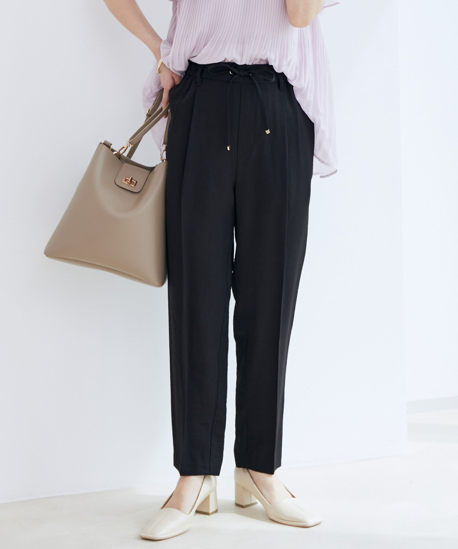 VIS「【新色追加】【接触冷感・洗える】リネンライクイージーパンツ【セットアップ対応】」|スラックス|