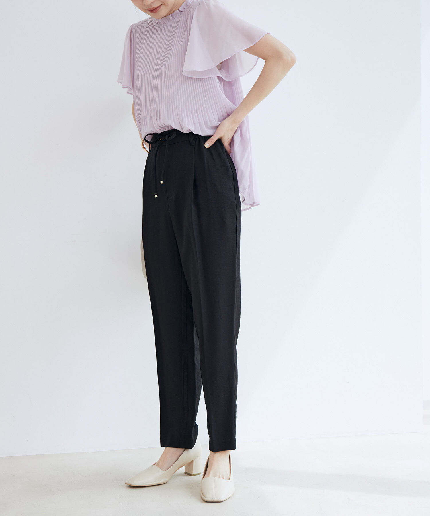 VIS「【新色追加】【接触冷感・洗える】リネンライクイージーパンツ【セットアップ対応】」|スラックス|