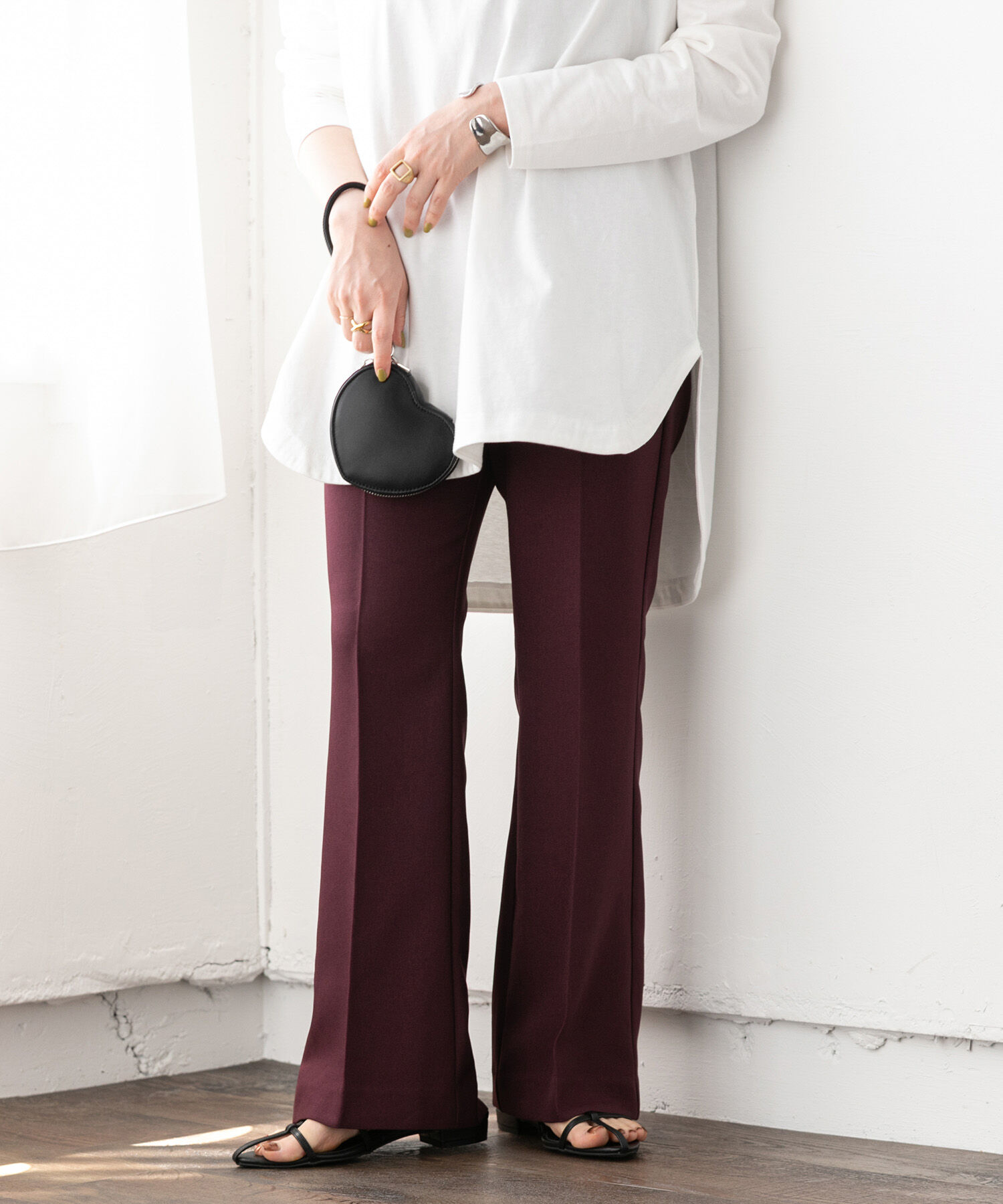 vis-a-vis「【WEB限定】【洗える】フレアパンツ」|スラックス|ダークブラウン(20)