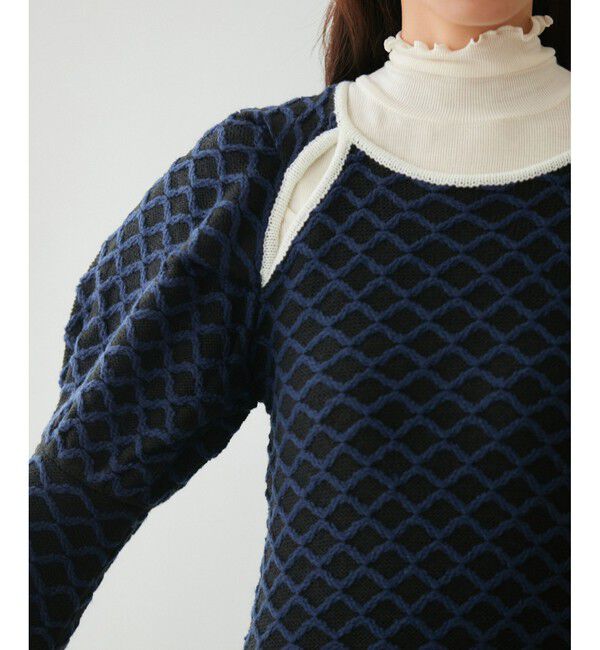 VIS「【洗える】クロスジャガードデザインニットワンピース」|ワンピース|