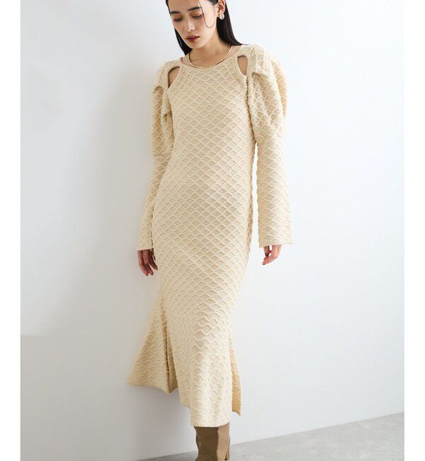 VIS「【洗える】クロスジャガードデザインニットワンピース」|ワンピース|生成サブ