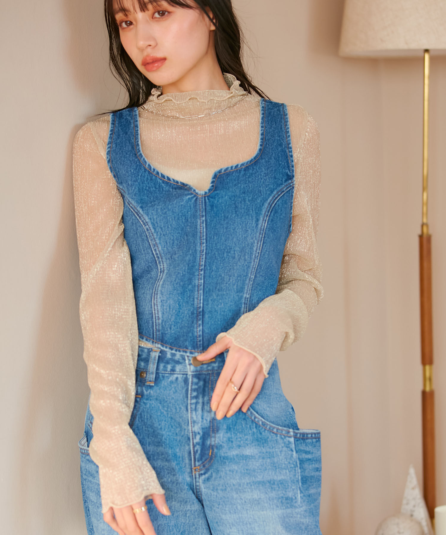 VIS「【セットアップ対応】切替ラインデニムビスチェ【洗える】」|ベスト・ジレ|