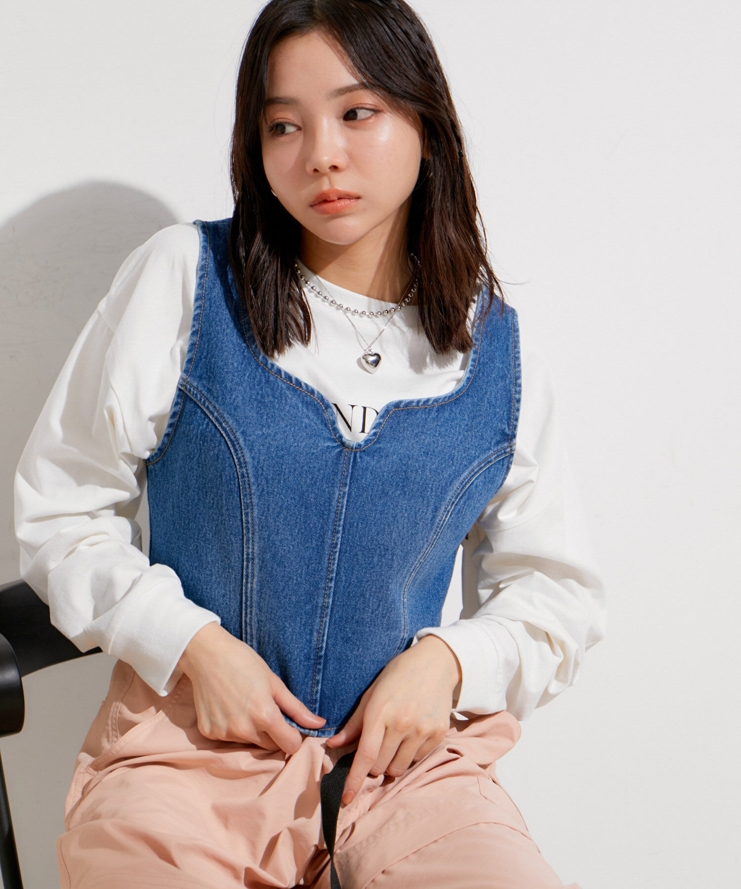 VIS「【セットアップ対応】切替ラインデニムビスチェ【洗える】」|ベスト・ジレ|