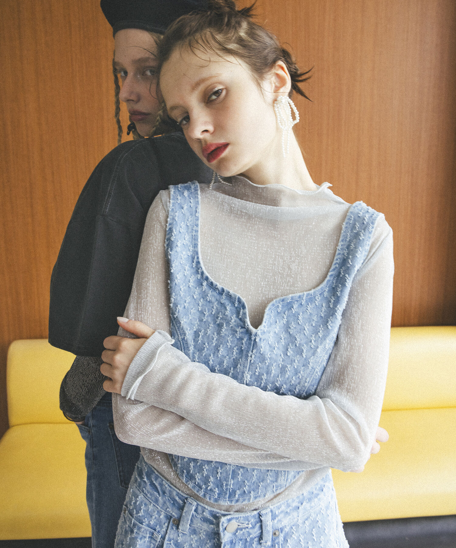 VIS「【セットアップ対応】切替ラインデニムビスチェ【洗える】」|ベスト・ジレ|