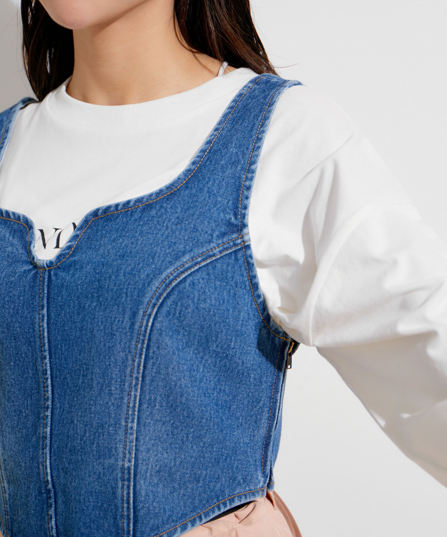 VIS「【セットアップ対応】切替ラインデニムビスチェ【洗える】」|ベスト・ジレ|