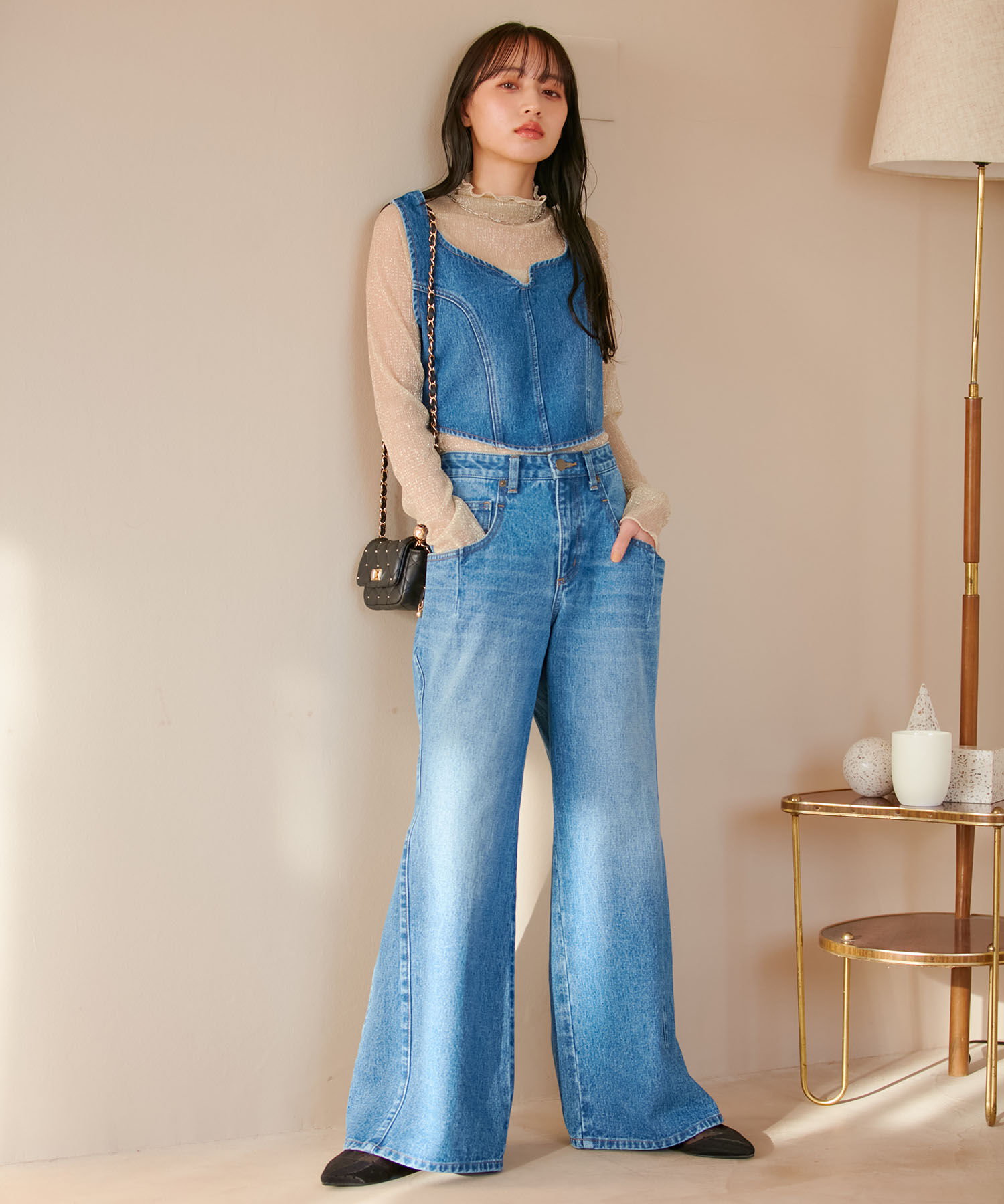 VIS「【セットアップ対応】切替ラインデニムビスチェ【洗える】」|ベスト・ジレ|