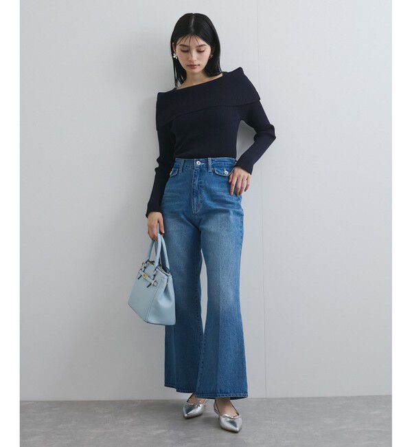 VIS「【アンチピリング】【UVケア】オフショルダー風リブニットプルオーバー」|ニット・セーター|