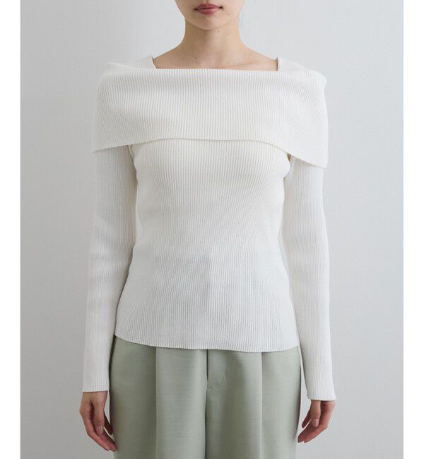 VIS「【アンチピリング】【UVケア】オフショルダー風リブニットプルオーバー」|ニット・セーター|