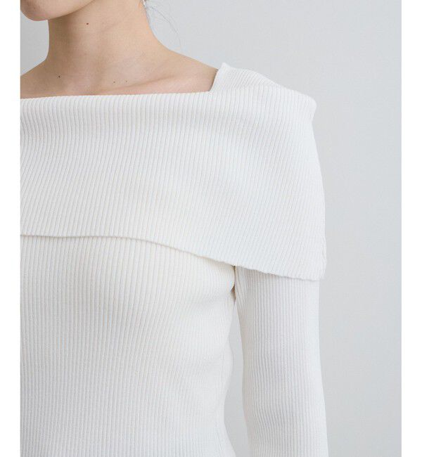 VIS「【アンチピリング】【UVケア】オフショルダー風リブニットプルオーバー」|ニット・セーター|