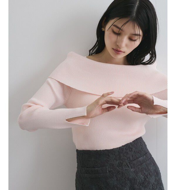 VIS「【アンチピリング】【UVケア】オフショルダー風リブニットプルオーバー」|ニット・セーター|