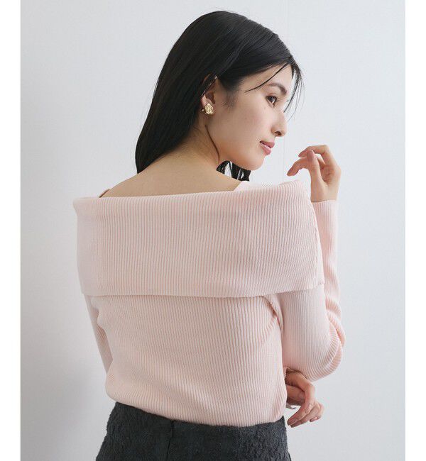 VIS「【アンチピリング】【UVケア】オフショルダー風リブニットプルオーバー」|ニット・セーター|