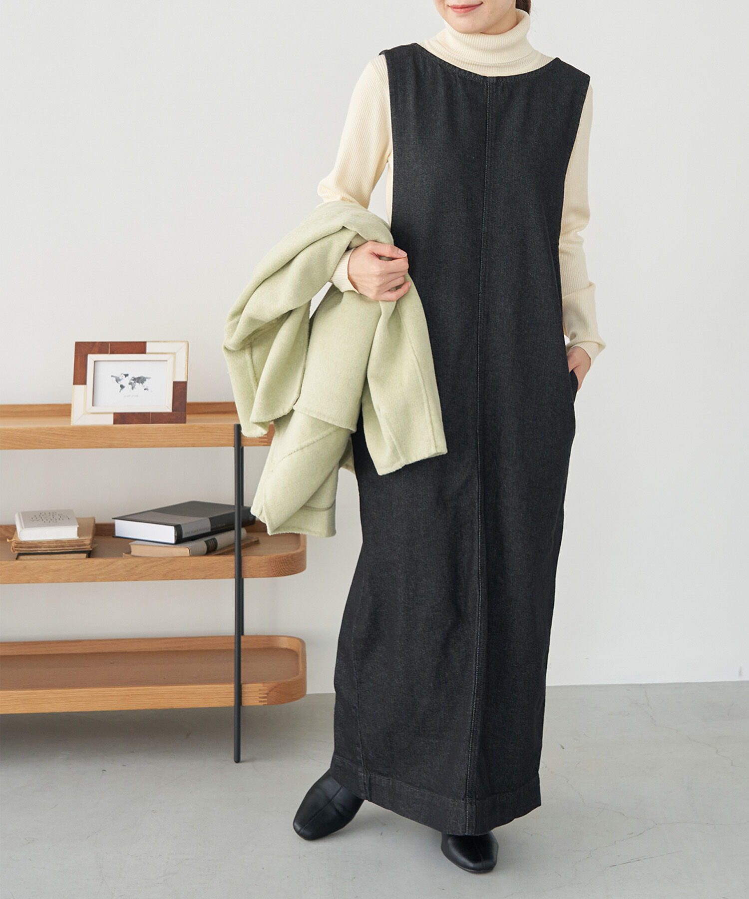 Rope&rsquo;Picnic「デニムジャンパーワンピース」|ジャンパースカート|ブラック(01)