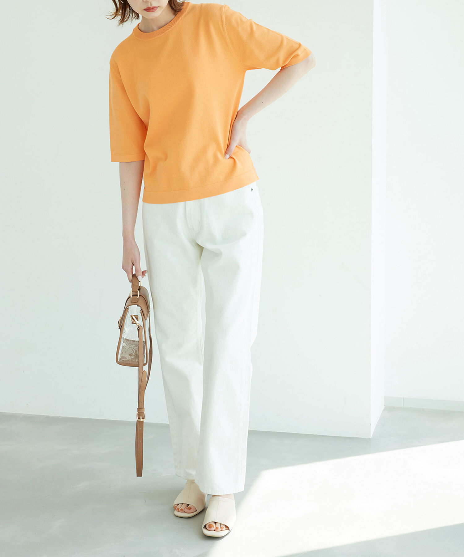 Rope&rsquo;Picnic「天竺編みハーフスリーブトップス」|ニット・セーター|