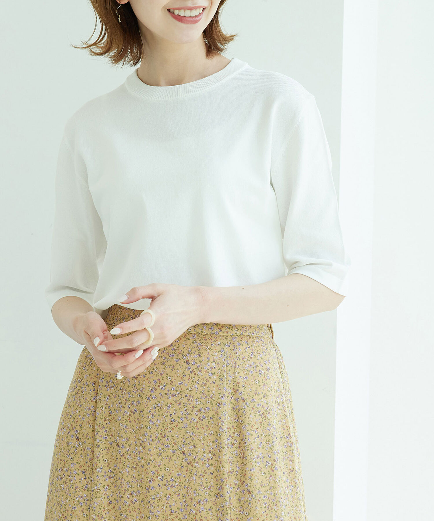 Rope&rsquo;Picnic「天竺編みハーフスリーブトップス」|ニット・セーター|オフホワイト(15)