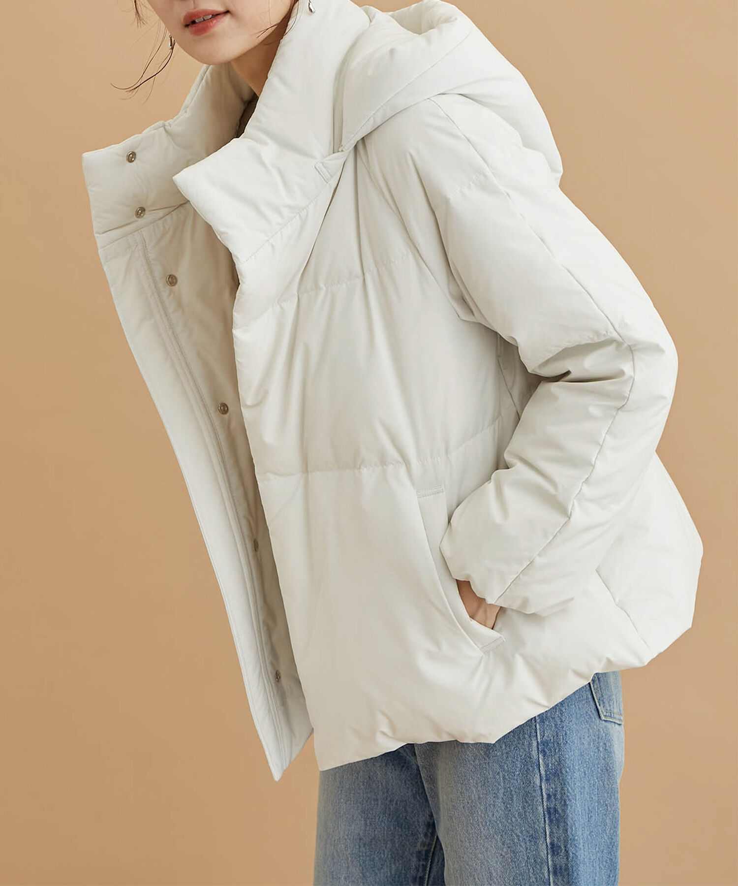 Rope&rsquo;Picnic「GREEN DOWN MINOTECK/フード取り外しショートダウン/リンクコーデ」|ダウン|