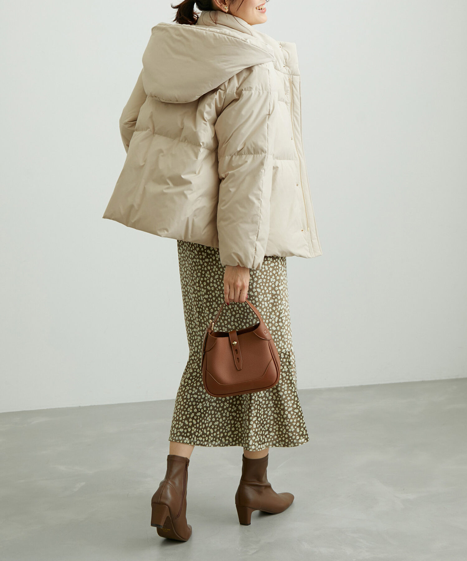 Rope&rsquo;Picnic「GREEN DOWN MINOTECK/フード取り外しショートダウン/リンクコーデ」|ダウン|