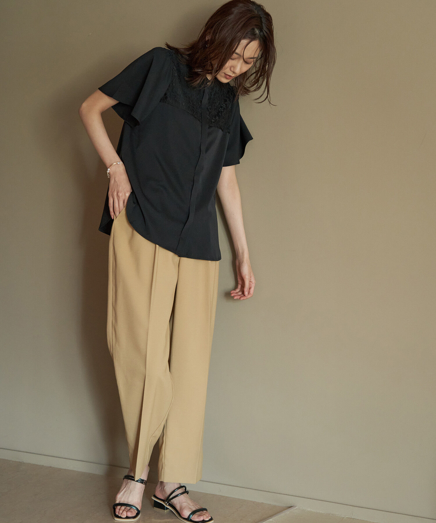 Rope&rsquo;Picnic「【emur/エミュール】洗える/レースヨークハーフスリーブブラウス」|シャツ・ブラウス|