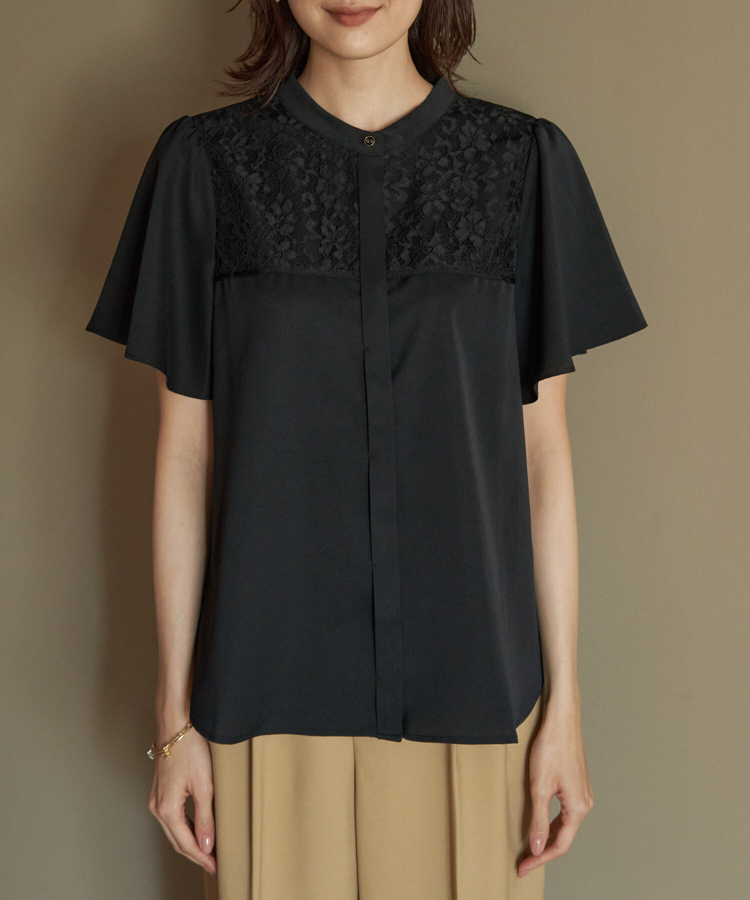 Rope&rsquo;Picnic「【emur/エミュール】洗える/レースヨークハーフスリーブブラウス」|シャツ・ブラウス|