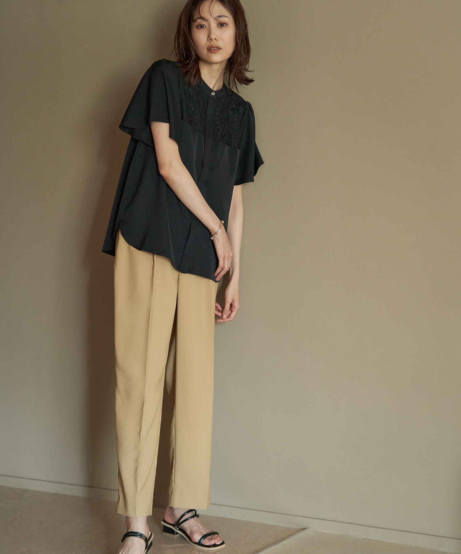 Rope&rsquo;Picnic「【emur/エミュール】洗える/レースヨークハーフスリーブブラウス」|シャツ・ブラウス|