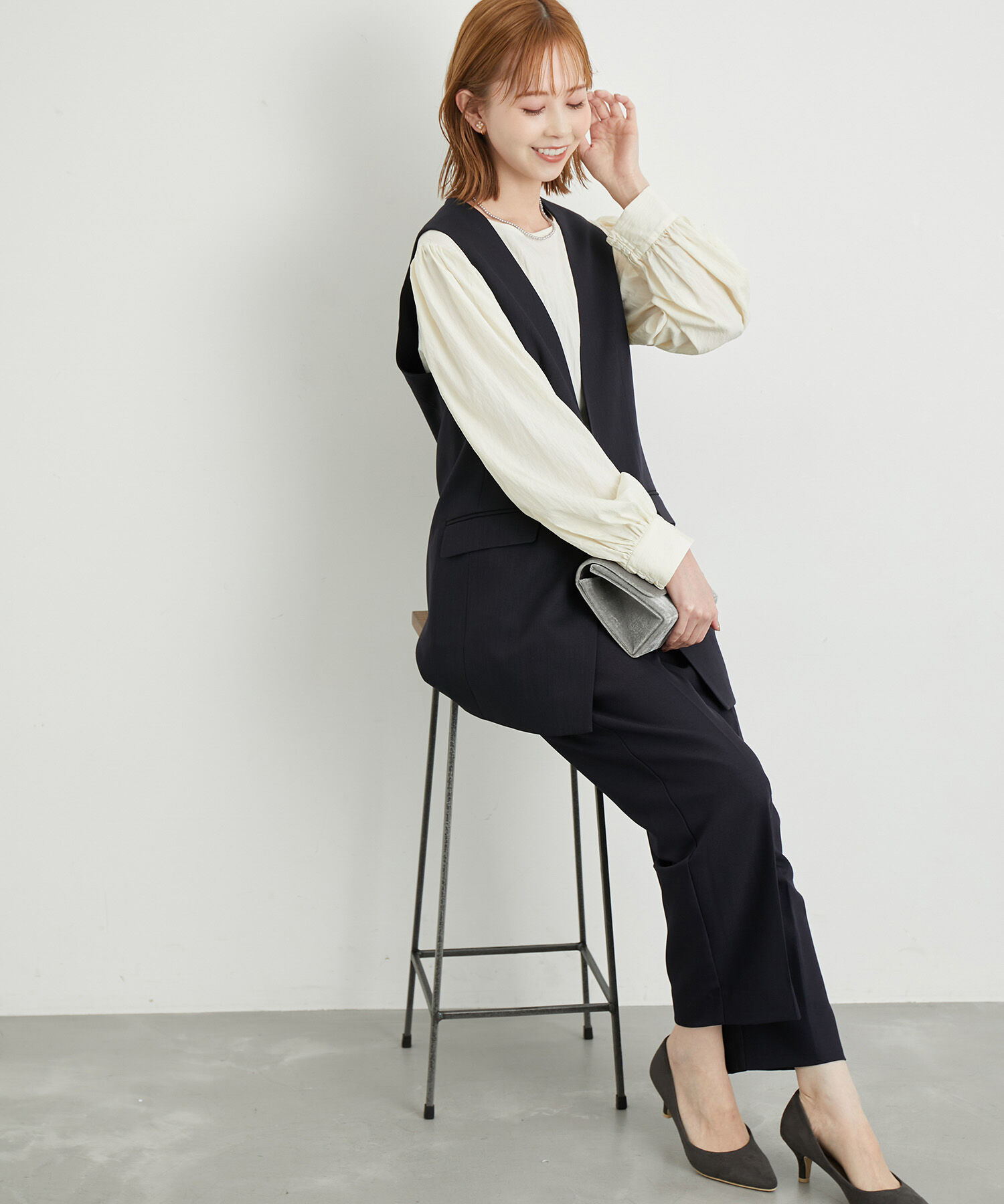 Rope&rsquo;Picnic「ウールライクサキソニーノーカラースリーブレスジャケット」|ベスト・ジレ|