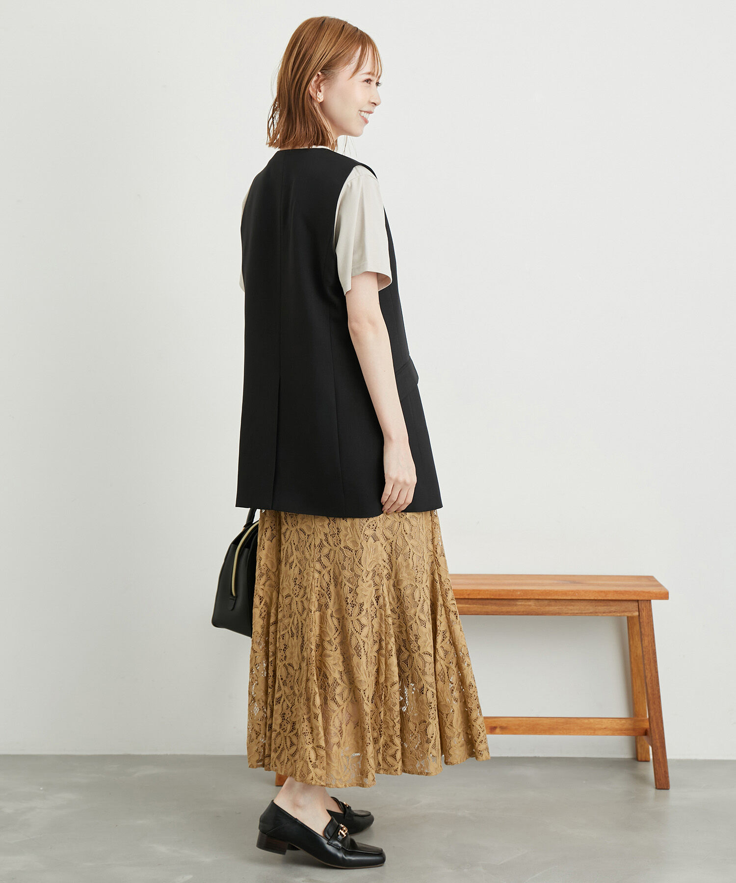 Rope&rsquo;Picnic「ウールライクサキソニーノーカラースリーブレスジャケット」|ベスト・ジレ|