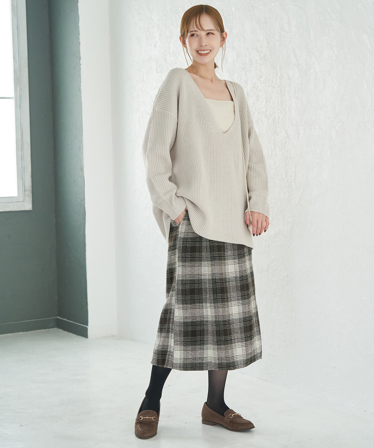 Rope&rsquo;Picnic「チェックツイードセミフレアスカート」|スカート|