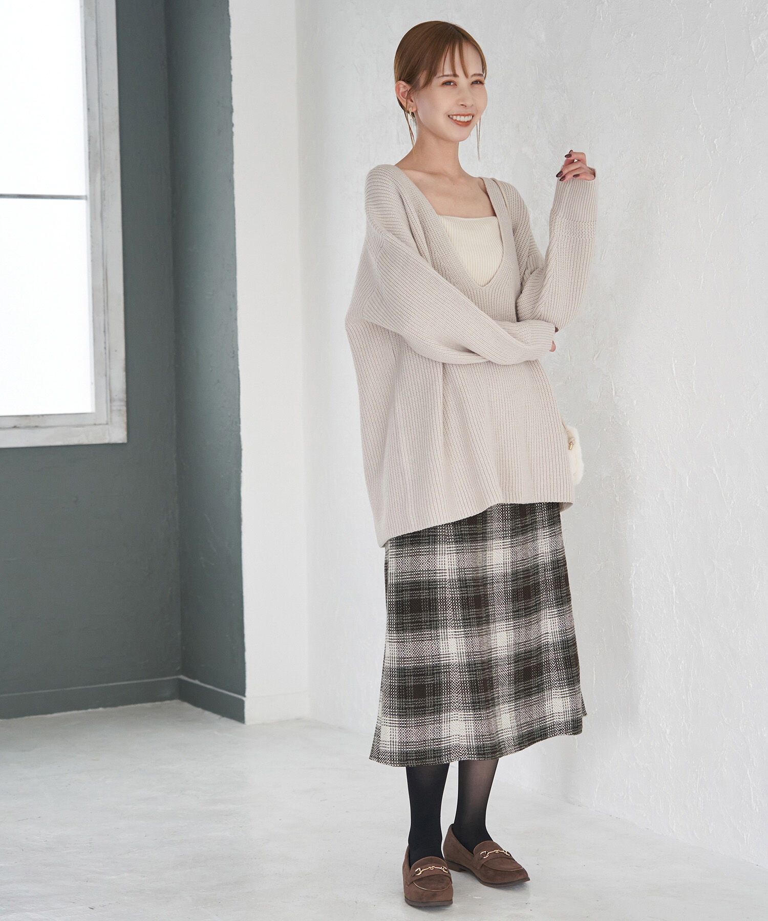 Rope&rsquo;Picnic「チェックツイードセミフレアスカート」|スカート|