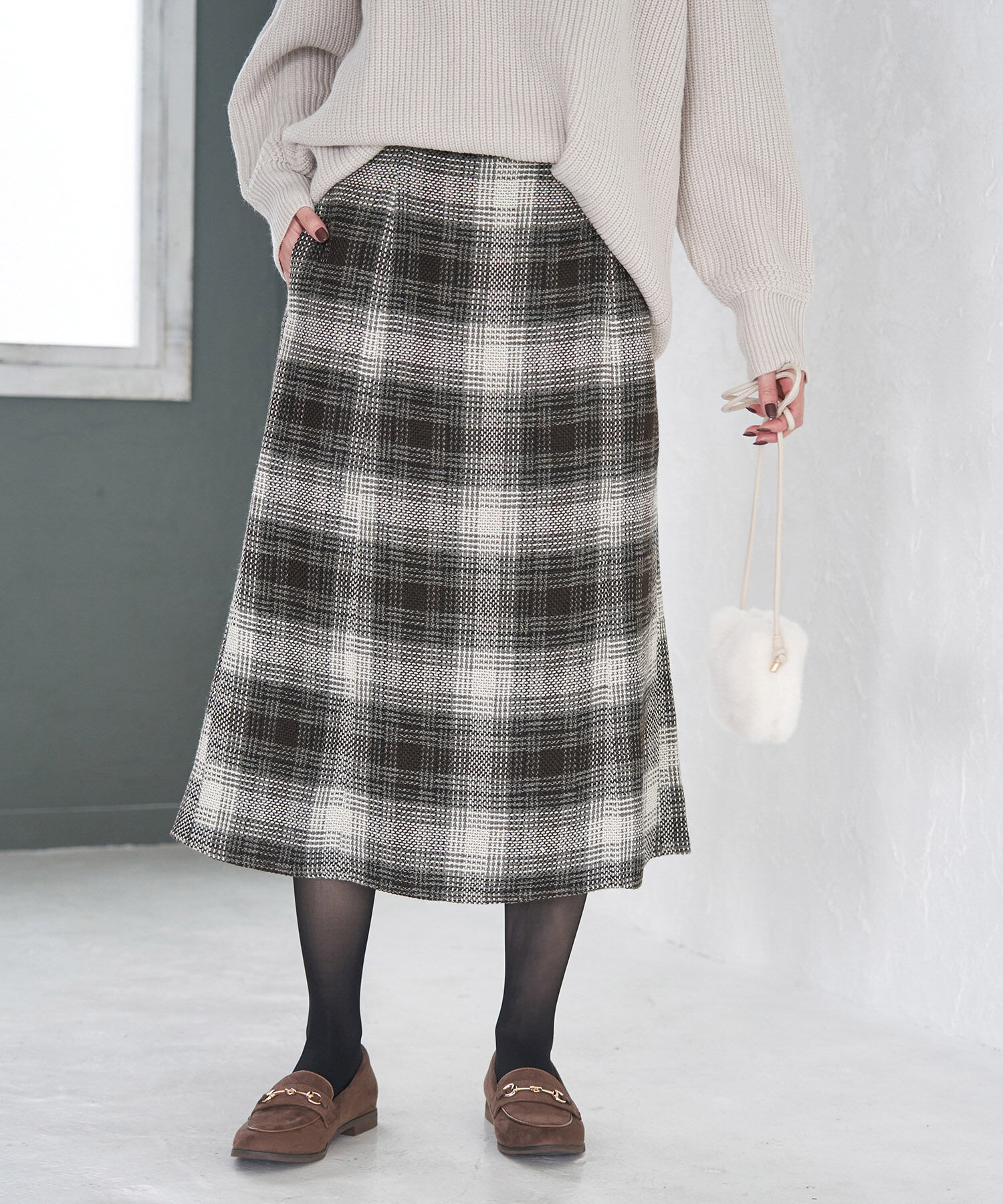 Rope&rsquo;Picnic「チェックツイードセミフレアスカート」|スカート|